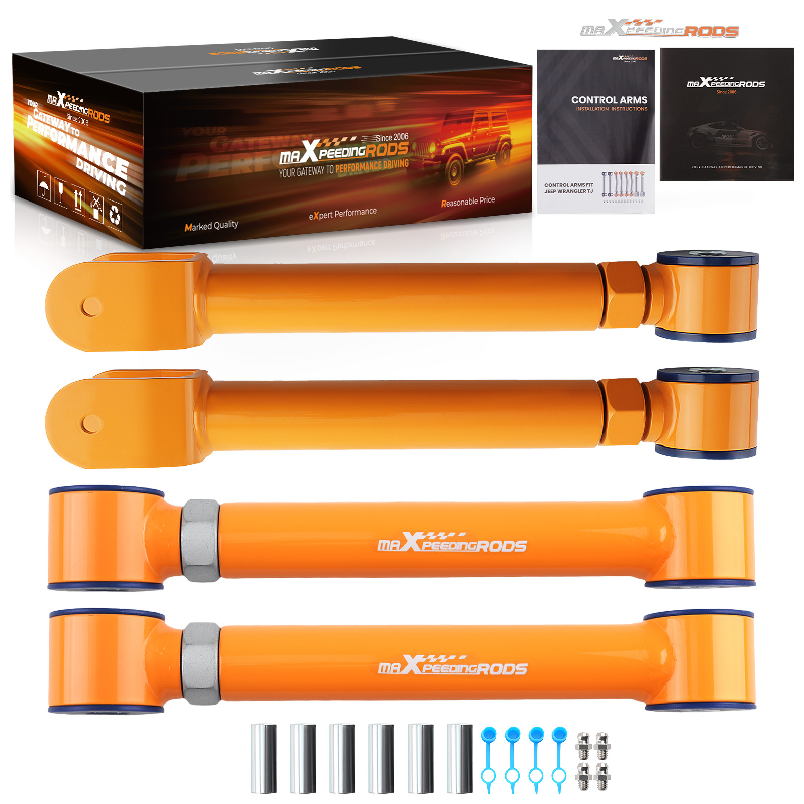 4x Adjustable Upper Rear + Front Control Arms Set for 1997-2006 Jeep Wrangler TJ